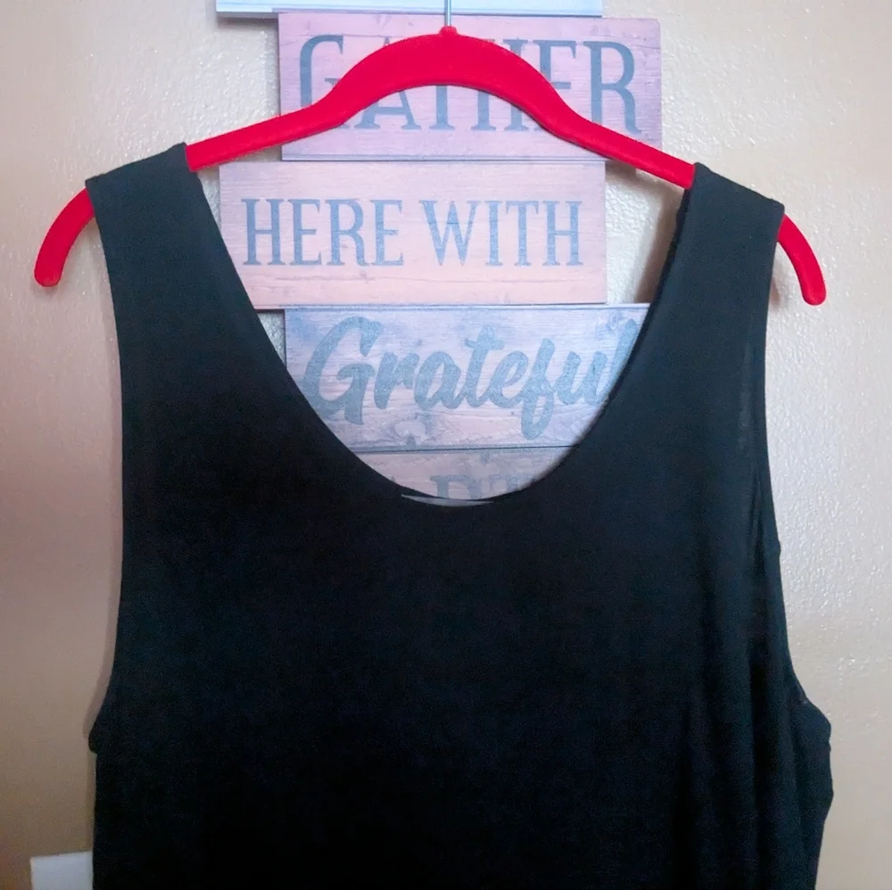 Kate & Mallory Black Asymmetrical Fringe Long Tank Top Women's 1x Plus Size - Picture 6 of 10